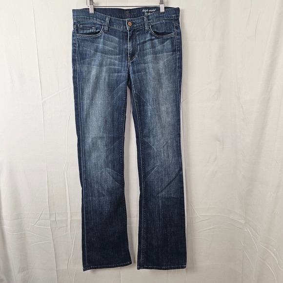 7 For All Mankind Womens Size 30 32x33 High Waist Bootcut Jeans Dark Blue Denim - Picture 1 of 13